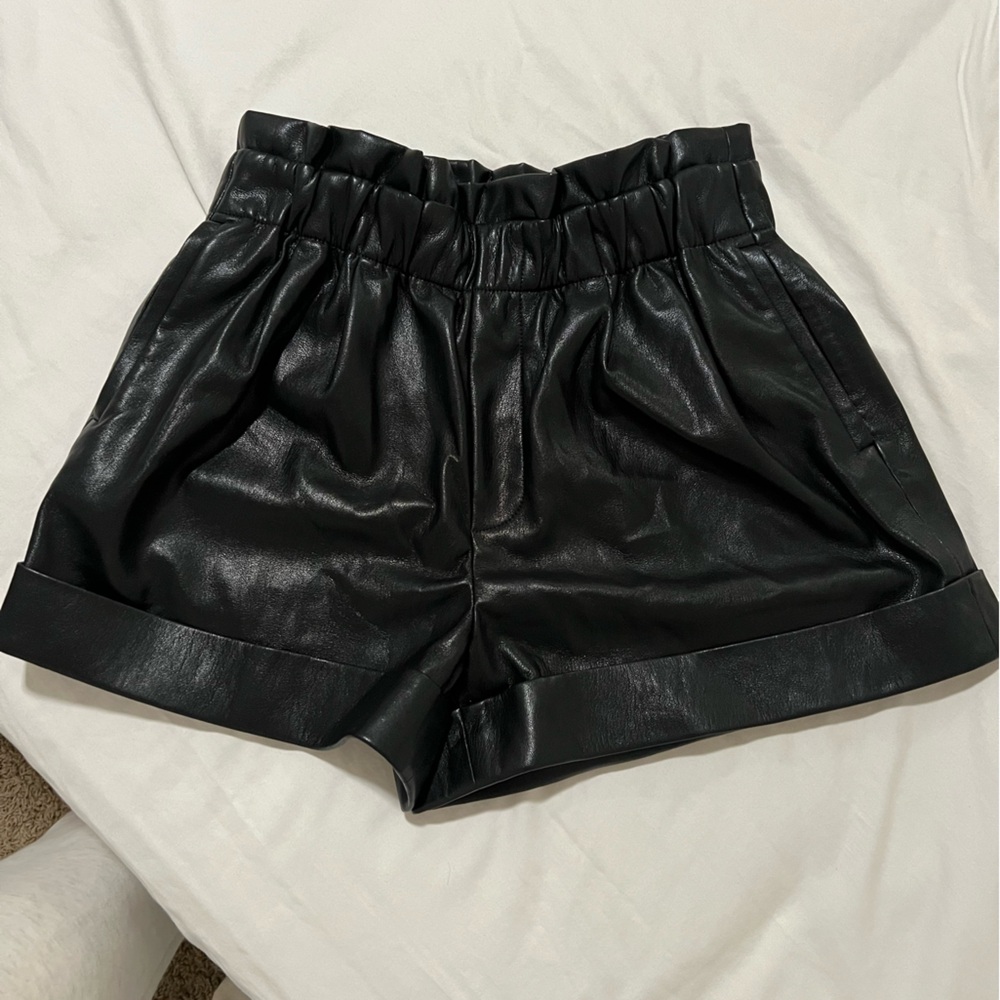 Alice + Olivia High Waist Black Leather Shorts